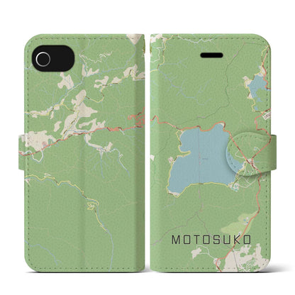 【本栖湖（山梨県）】地図柄iPhoneケース（手帳タイプ）ナチュラル・iPhone SE（第3 / 第2世代） / 8 / 7 / 6s / 6 用