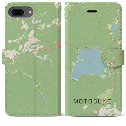 【本栖湖（山梨県）】地図柄iPhoneケース（手帳タイプ）ナチュラル・iPhone 8Plus /7Plus / 6sPlus / 6Plus 用