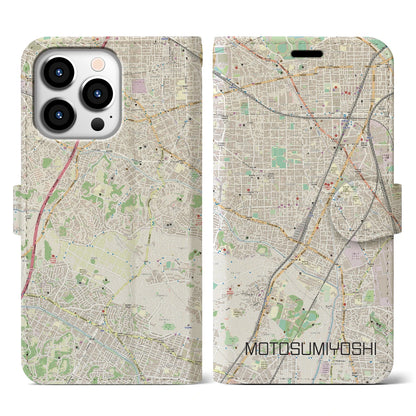 【元住吉（神奈川県）】地図柄iPhoneケース（手帳タイプ）ナチュラル・iPhone 13 Pro 用
