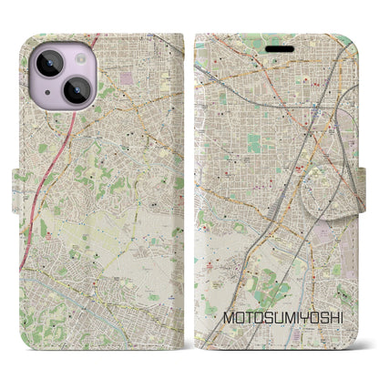 【元住吉（神奈川県）】地図柄iPhoneケース（手帳タイプ）ナチュラル・iPhone 14 用