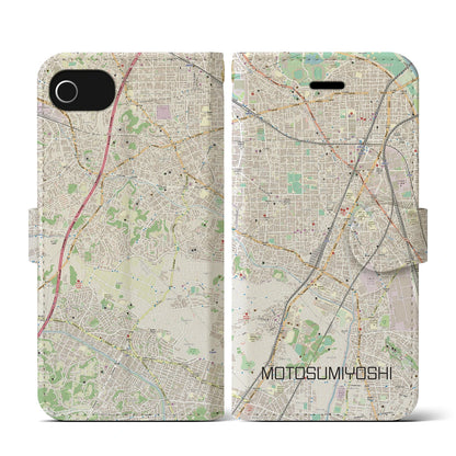 【元住吉（神奈川県）】地図柄iPhoneケース（手帳タイプ）ナチュラル・iPhone SE（第3 / 第2世代） / 8 / 7 / 6s / 6 用