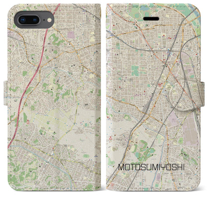 【元住吉（神奈川県）】地図柄iPhoneケース（手帳タイプ）ナチュラル・iPhone 8Plus /7Plus / 6sPlus / 6Plus 用