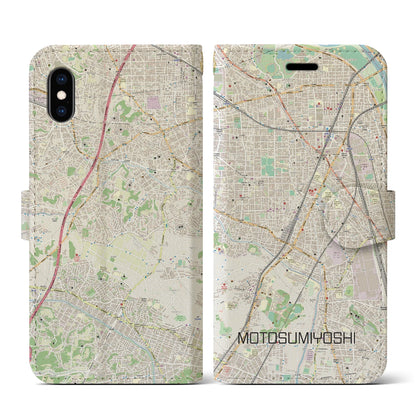 【元住吉（神奈川県）】地図柄iPhoneケース（手帳タイプ）ナチュラル・iPhone XS / X 用