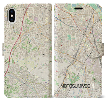 【元住吉（神奈川県）】地図柄iPhoneケース（手帳タイプ）ナチュラル・iPhone XS Max 用