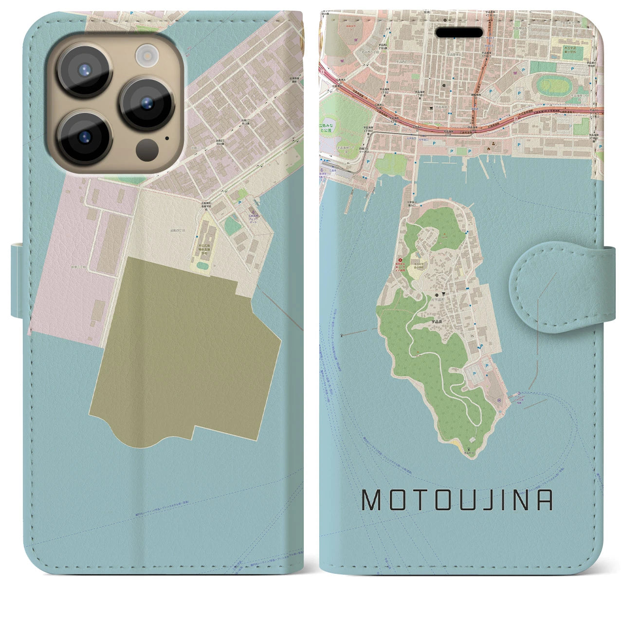 【元宇品】地図柄iPhoneケース（手帳両面タイプ・ナチュラル）iPhone 14 Pro Max 用