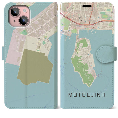 【元宇品（広島県）】地図柄iPhoneケース（手帳タイプ）ナチュラル・iPhone 15 Plus 用