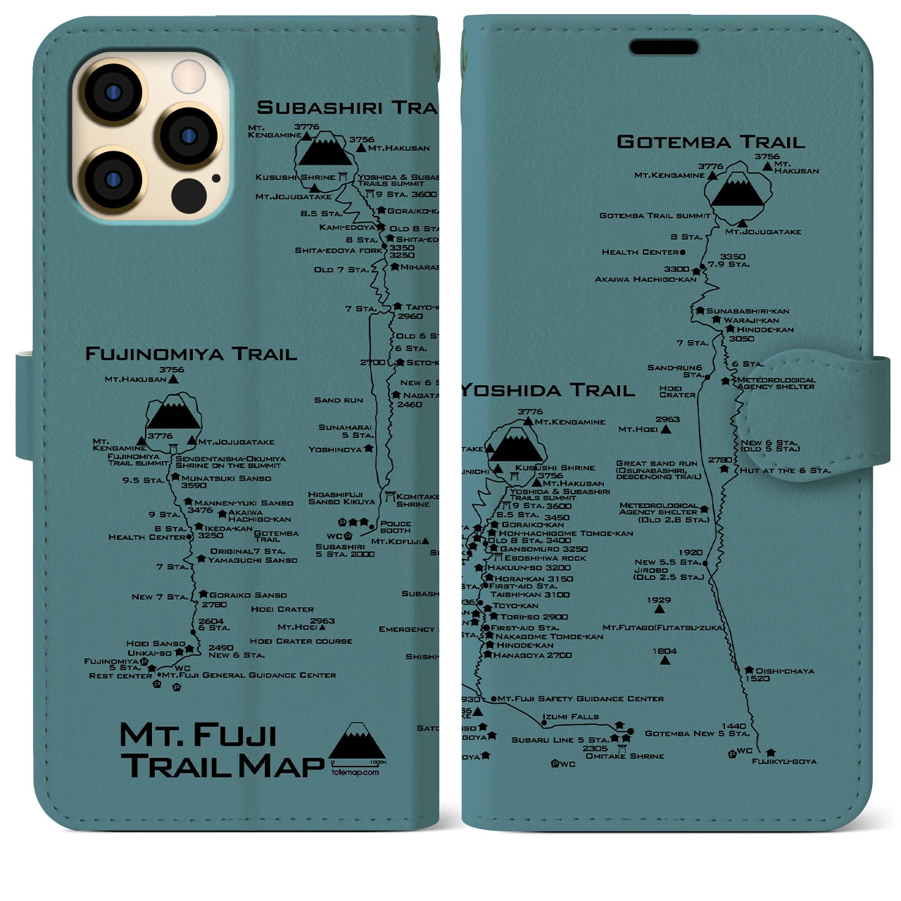 【富士山トレイル】地図柄iPhoneケース（手帳両面タイプ・アイスブルー）iPhone 12 Pro Max 用