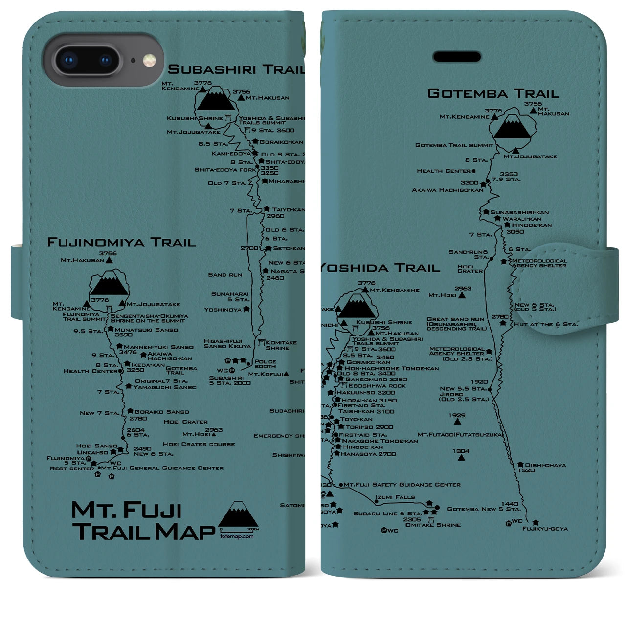 【富士山トレイル】地図柄iPhoneケース（手帳両面タイプ・アイスブルー）iPhone 8Plus /7Plus / 6sPlus / 6Plus 用