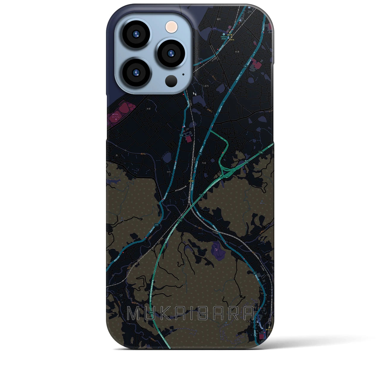 【向井原】地図柄iPhoneケース（バックカバータイプ・ブラック）iPhone 13 Pro Max 用