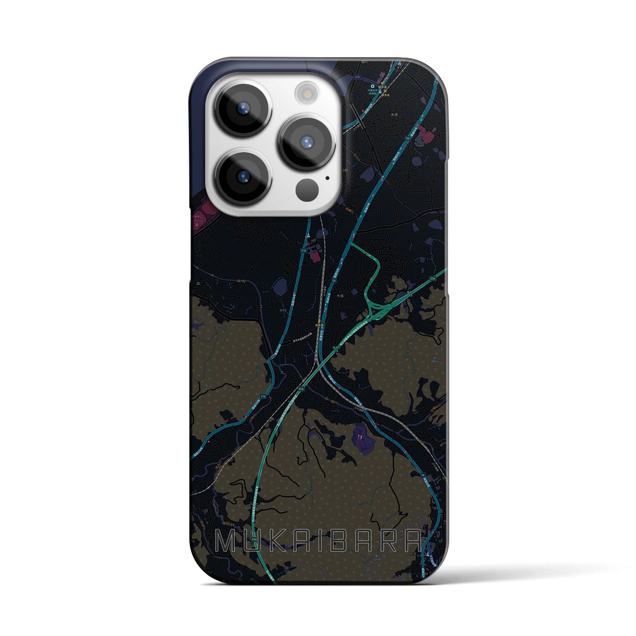【向井原】地図柄iPhoneケース（バックカバータイプ・ブラック）iPhone 14 Pro 用