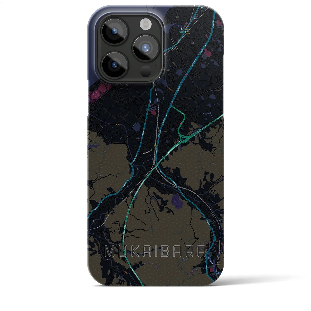 【向井原】地図柄iPhoneケース（バックカバータイプ・ブラック）iPhone 15 Pro Max 用