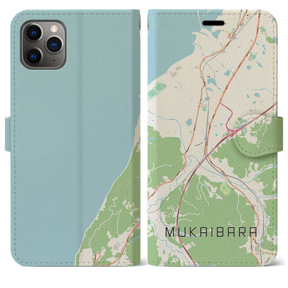 【向井原（愛媛県）】地図柄iPhoneケース（手帳タイプ）ナチュラル・iPhone 11 Pro Max 用