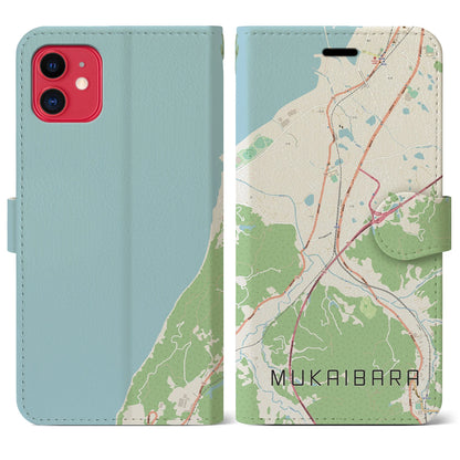 【向井原（愛媛県）】地図柄iPhoneケース（手帳タイプ）ナチュラル・iPhone 11 用
