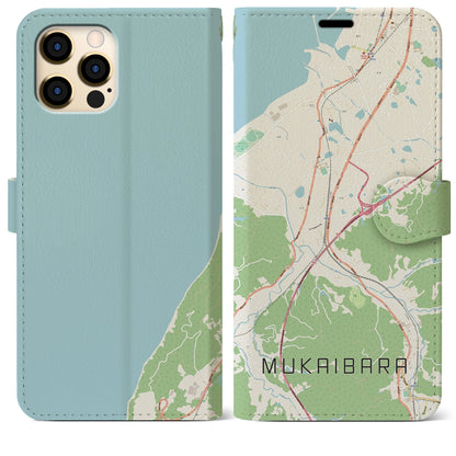 【向井原（愛媛県）】地図柄iPhoneケース（手帳タイプ）ナチュラル・iPhone 12 Pro Max 用