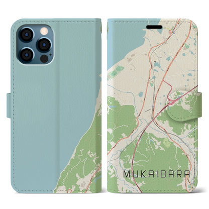 【向井原（愛媛県）】地図柄iPhoneケース（手帳タイプ）ナチュラル・iPhone 12 / 12 Pro 用