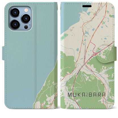 【向井原（愛媛県）】地図柄iPhoneケース（手帳タイプ）ナチュラル・iPhone 13 Pro Max 用