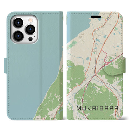 【向井原（愛媛県）】地図柄iPhoneケース（手帳タイプ）ナチュラル・iPhone 13 Pro 用