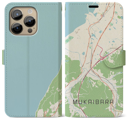 【向井原（愛媛県）】地図柄iPhoneケース（手帳タイプ）ナチュラル・iPhone 14 Pro Max 用