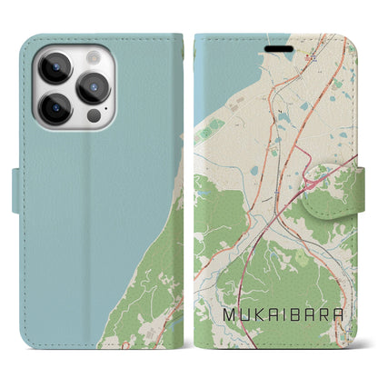 【向井原（愛媛県）】地図柄iPhoneケース（手帳タイプ）ナチュラル・iPhone 14 Pro 用