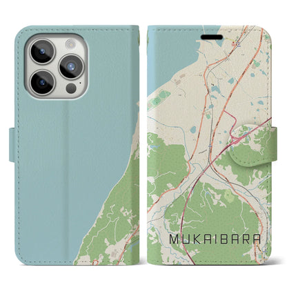 【向井原（愛媛県）】地図柄iPhoneケース（手帳タイプ）ナチュラル・iPhone 15 Pro 用