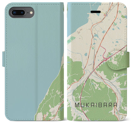 【向井原（愛媛県）】地図柄iPhoneケース（手帳タイプ）ナチュラル・iPhone 8Plus /7Plus / 6sPlus / 6Plus 用