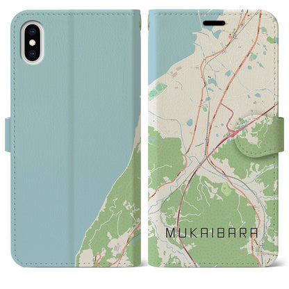 【向井原（愛媛県）】地図柄iPhoneケース（手帳タイプ）ナチュラル・iPhone XS Max 用