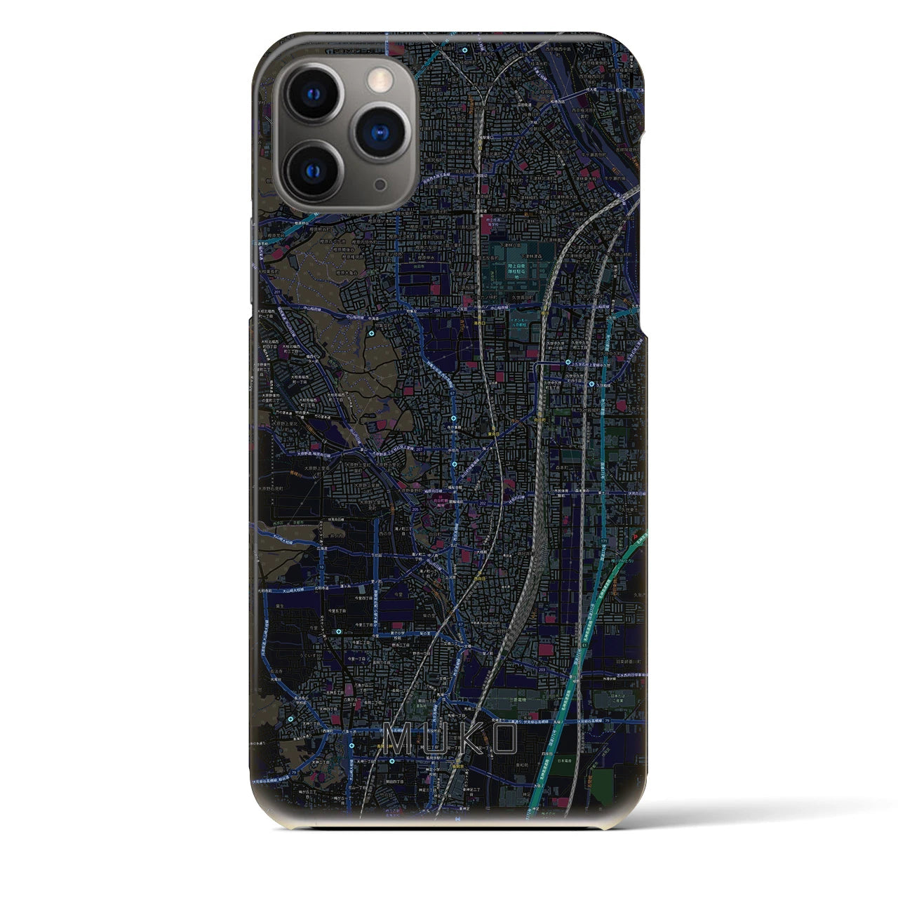 【向日】地図柄iPhoneケース（バックカバータイプ・ブラック）iPhone 11 Pro Max 用