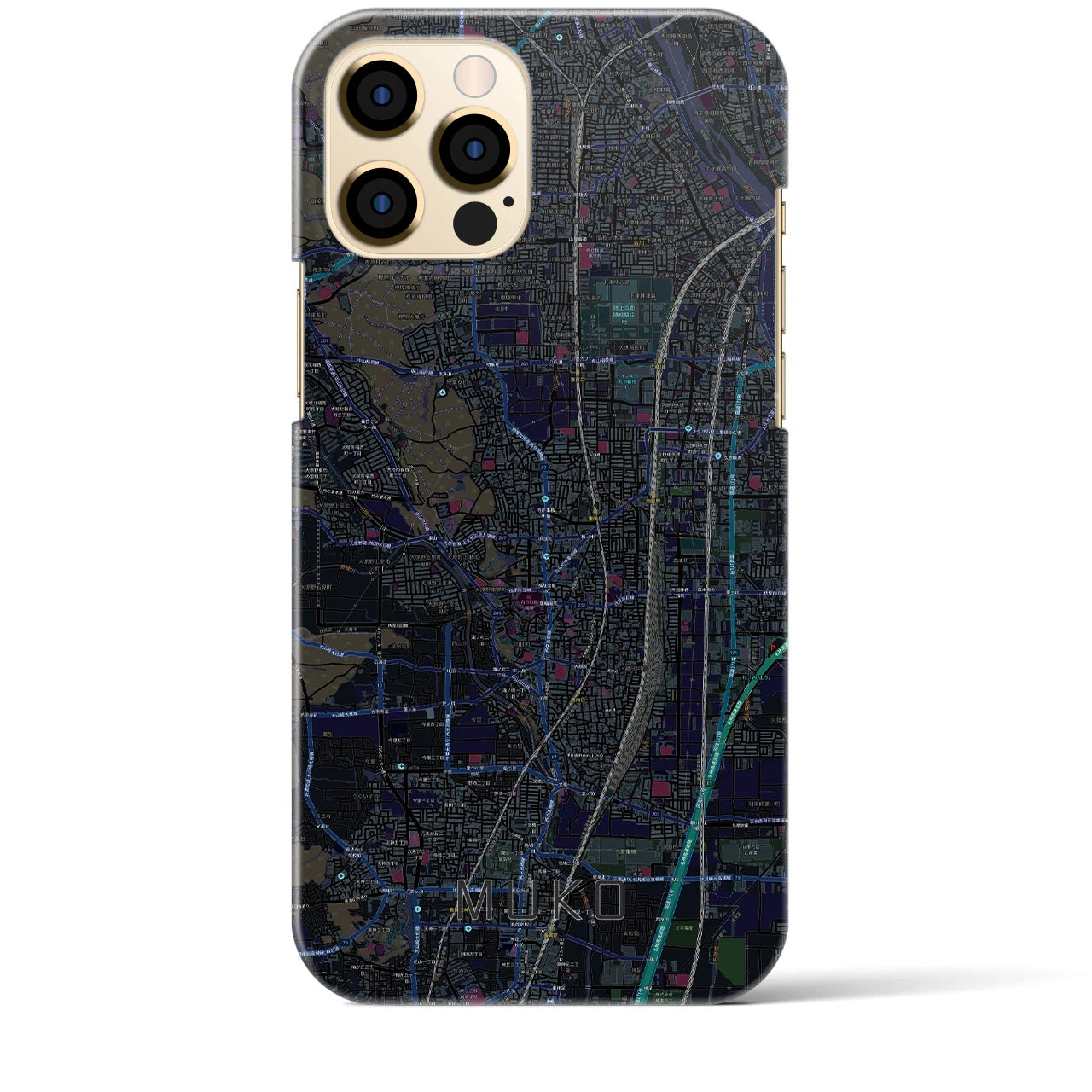 【向日】地図柄iPhoneケース（バックカバータイプ・ブラック）iPhone 12 Pro Max 用