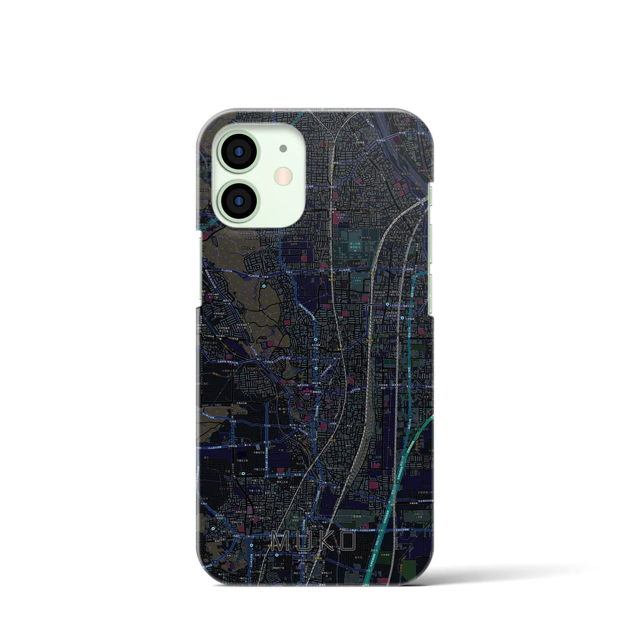 【向日】地図柄iPhoneケース（バックカバータイプ・ブラック）iPhone 12 mini 用