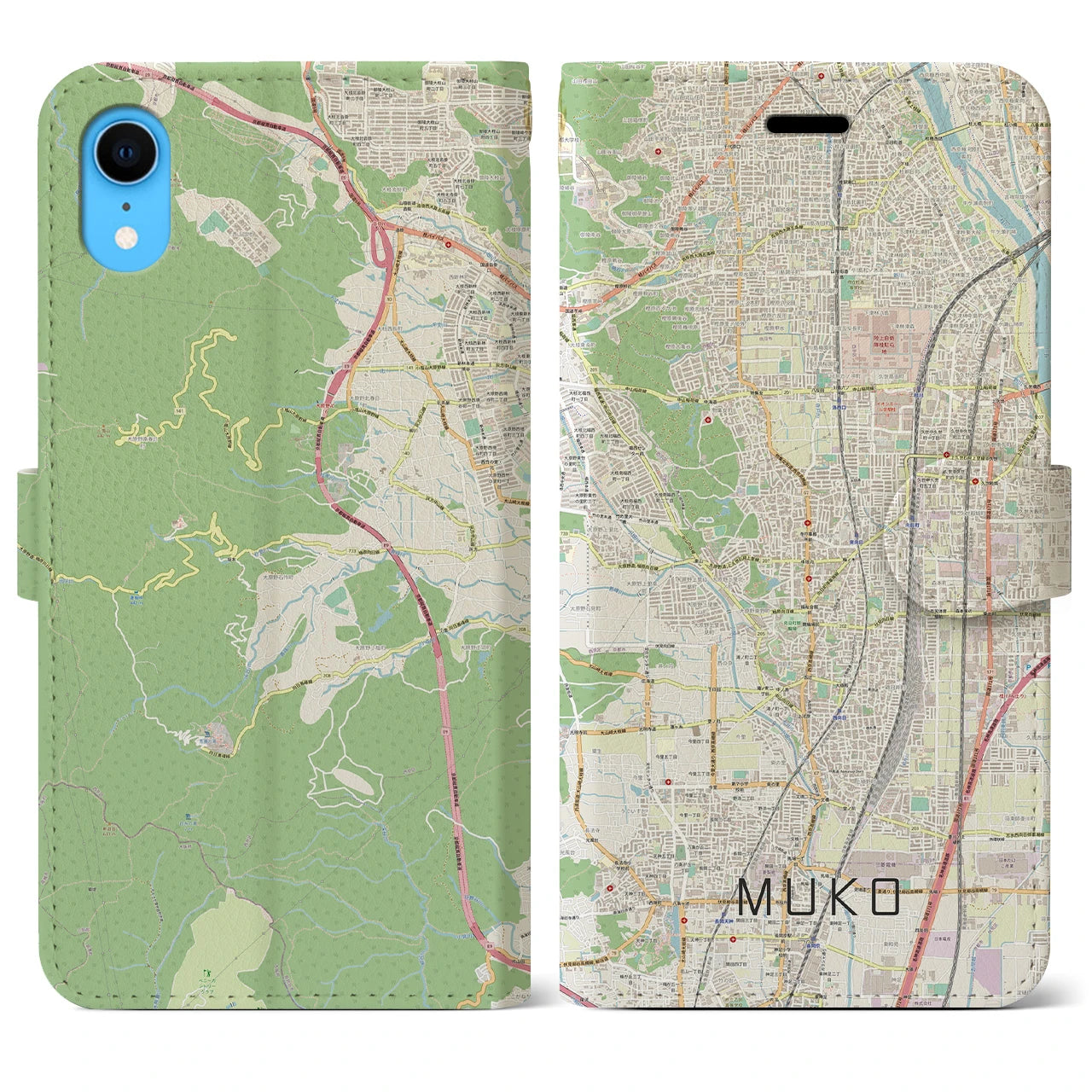 【向日】地図柄iPhoneケース（手帳両面タイプ・ナチュラル）iPhone XR 用