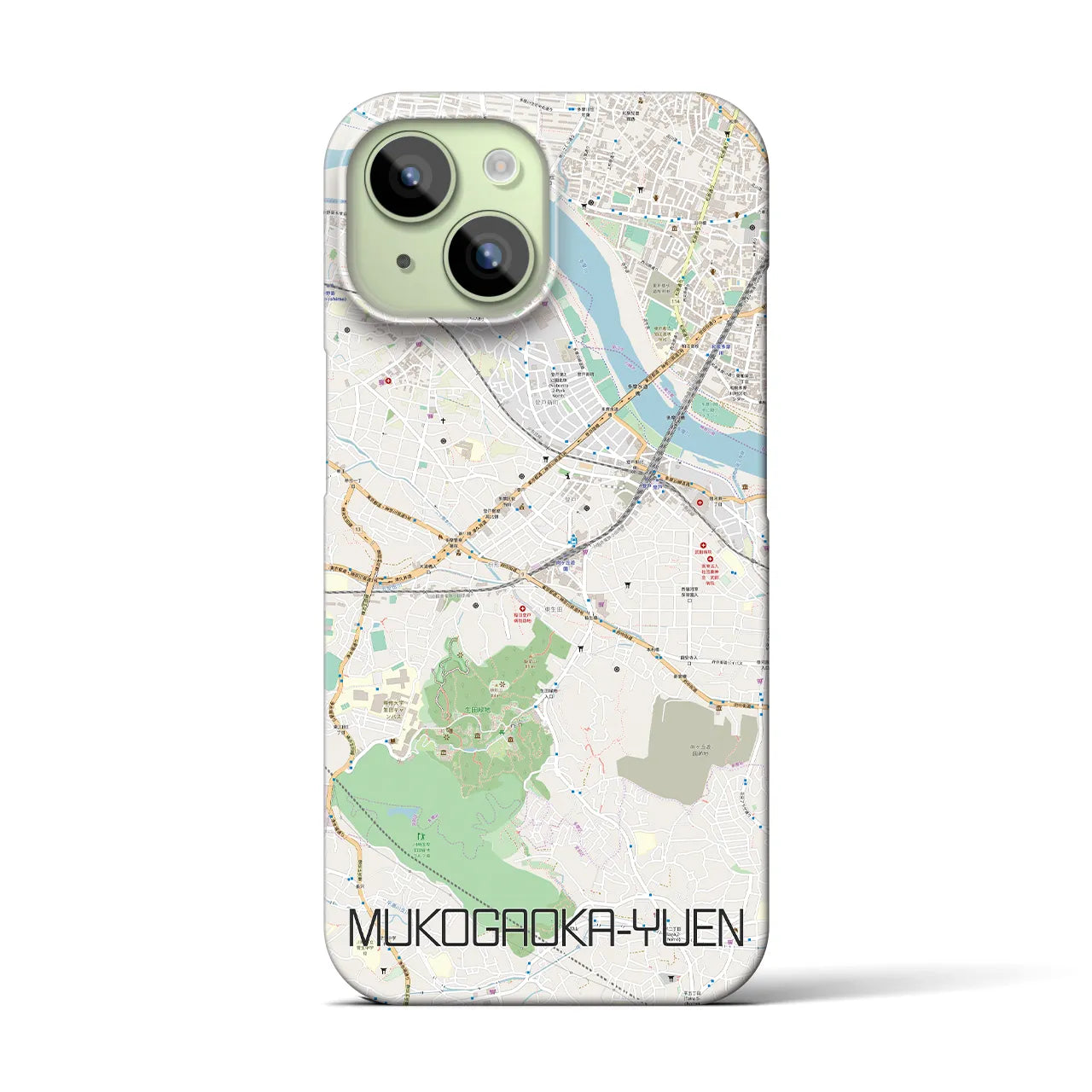 【向ヶ丘遊園】地図柄iPhoneケース（バックカバータイプ・ナチュラル）iPhone 15 用
