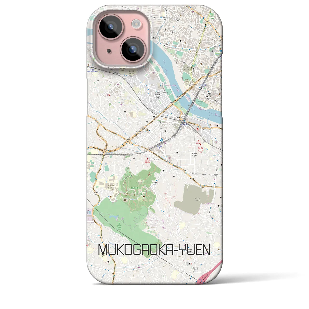 【向ヶ丘遊園】地図柄iPhoneケース（バックカバータイプ・ナチュラル）iPhone 15 Plus 用