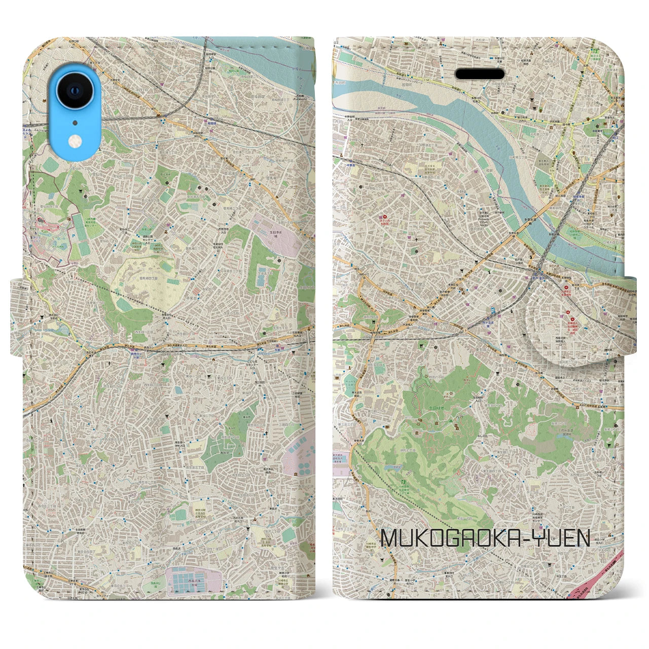 【向ヶ丘遊園】地図柄iPhoneケース（手帳両面タイプ・ナチュラル）iPhone XR 用