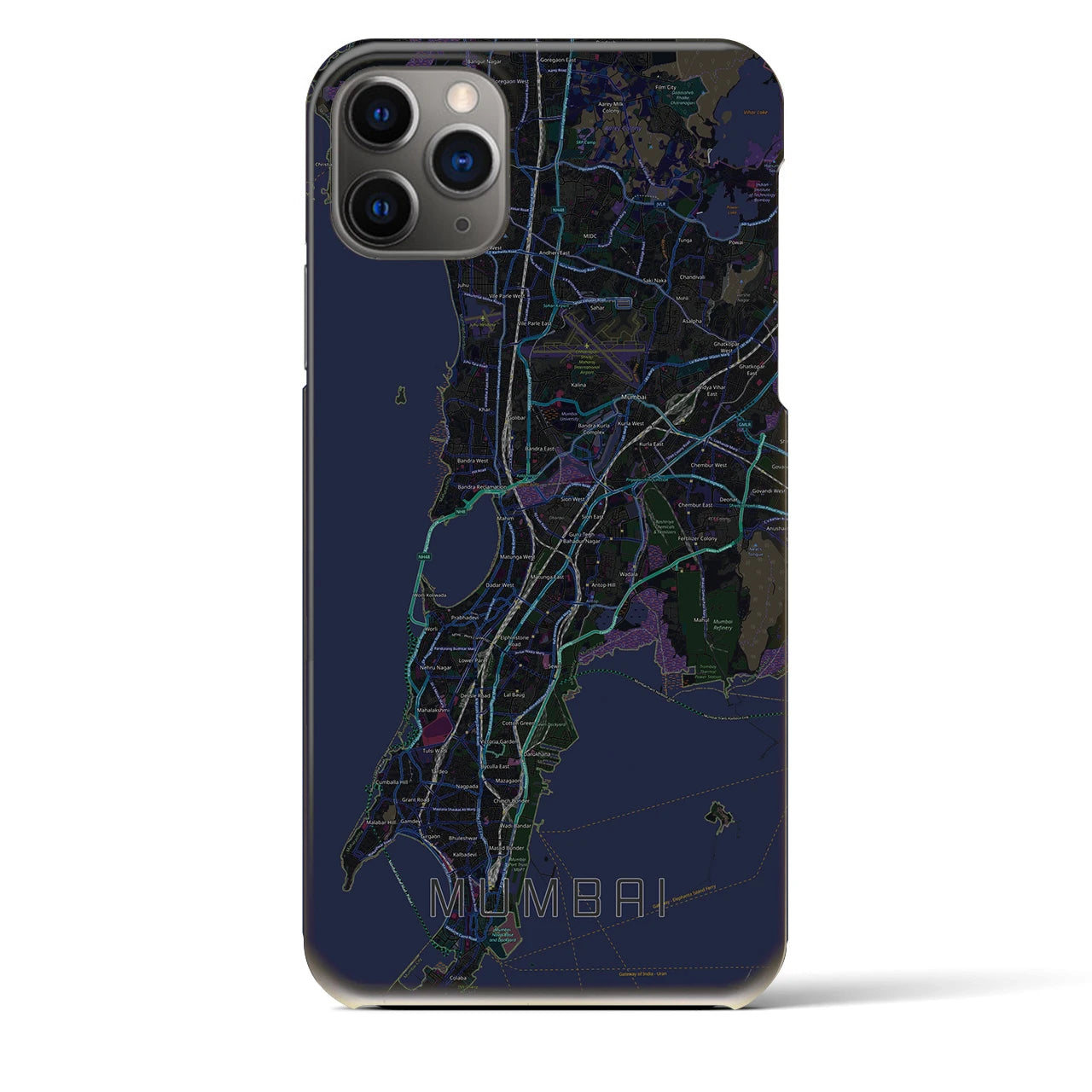 【ムンバイ】地図柄iPhoneケース（バックカバータイプ・ブラック）iPhone 11 Pro Max 用
