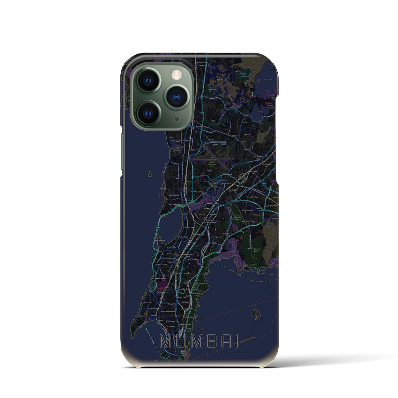 【ムンバイ】地図柄iPhoneケース（バックカバータイプ・ブラック）iPhone 11 Pro 用