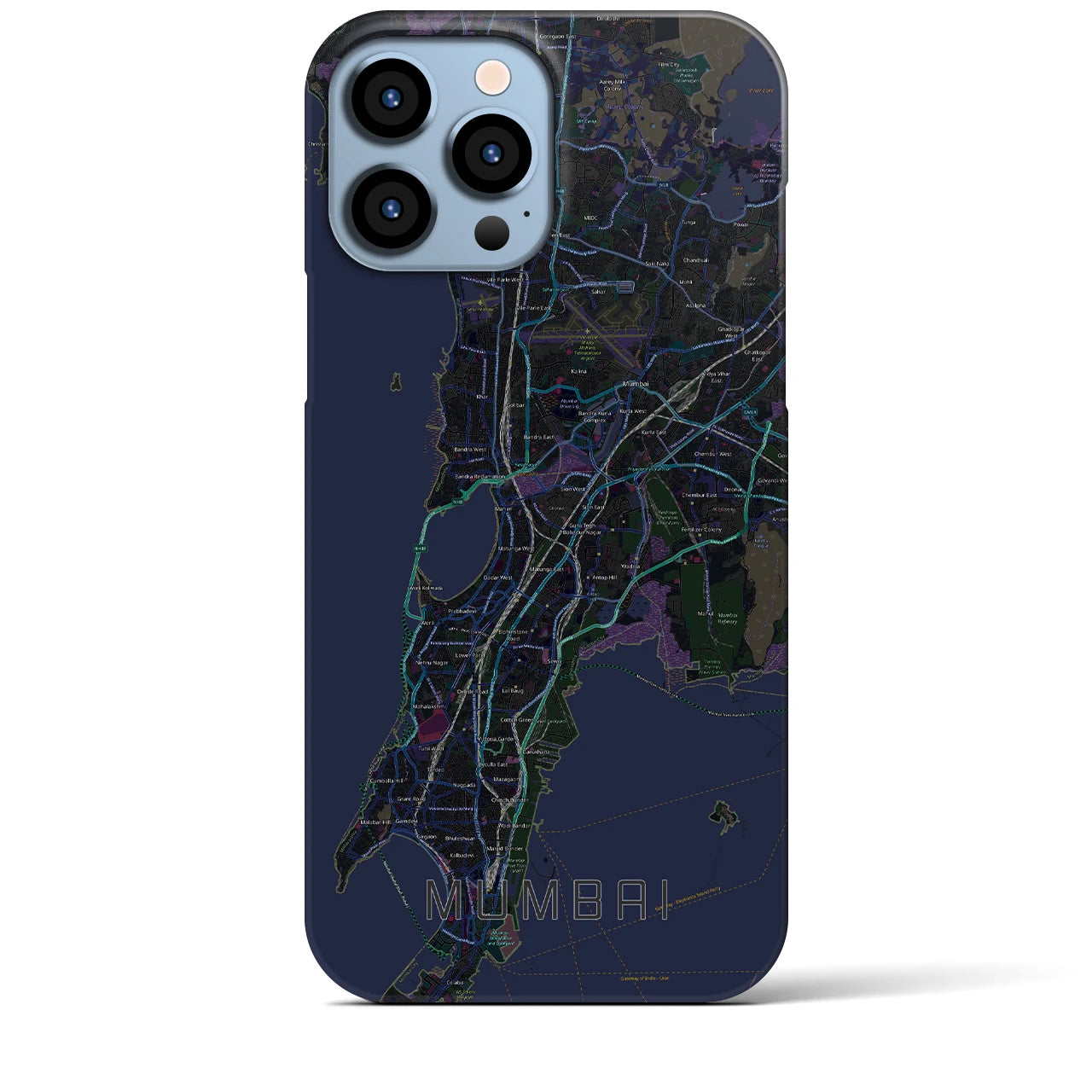 【ムンバイ】地図柄iPhoneケース（バックカバータイプ・ブラック）iPhone 13 Pro Max 用