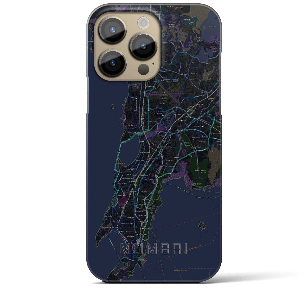 【ムンバイ】地図柄iPhoneケース（バックカバータイプ・ブラック）iPhone 14 Pro Max 用