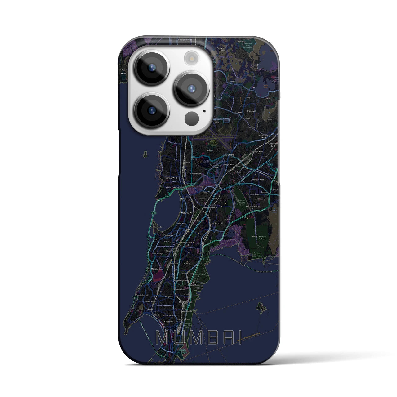 【ムンバイ】地図柄iPhoneケース（バックカバータイプ・ブラック）iPhone 14 Pro 用