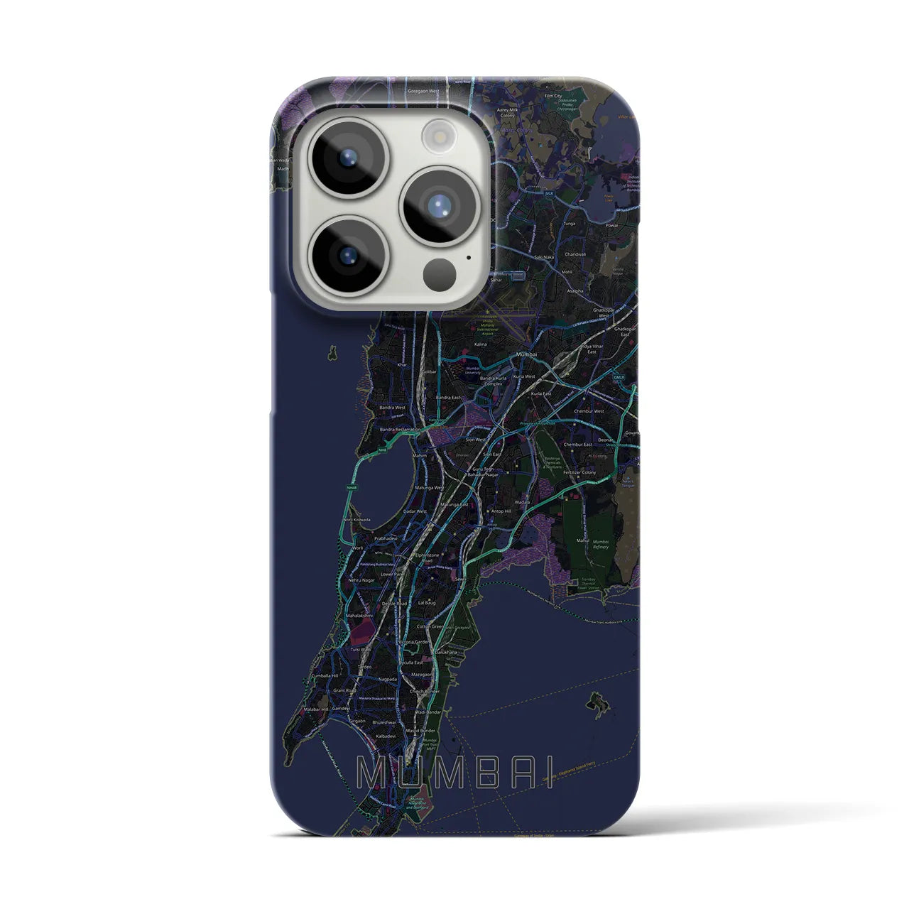 【ムンバイ】地図柄iPhoneケース（バックカバータイプ・ブラック）iPhone 15 Pro 用