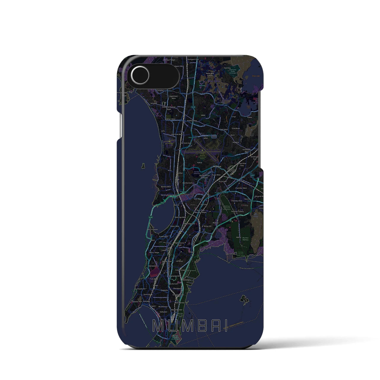 【ムンバイ】地図柄iPhoneケース（バックカバータイプ・ブラック）iPhone SE（第3 / 第2世代） / 8 / 7 / 6s / 6 用