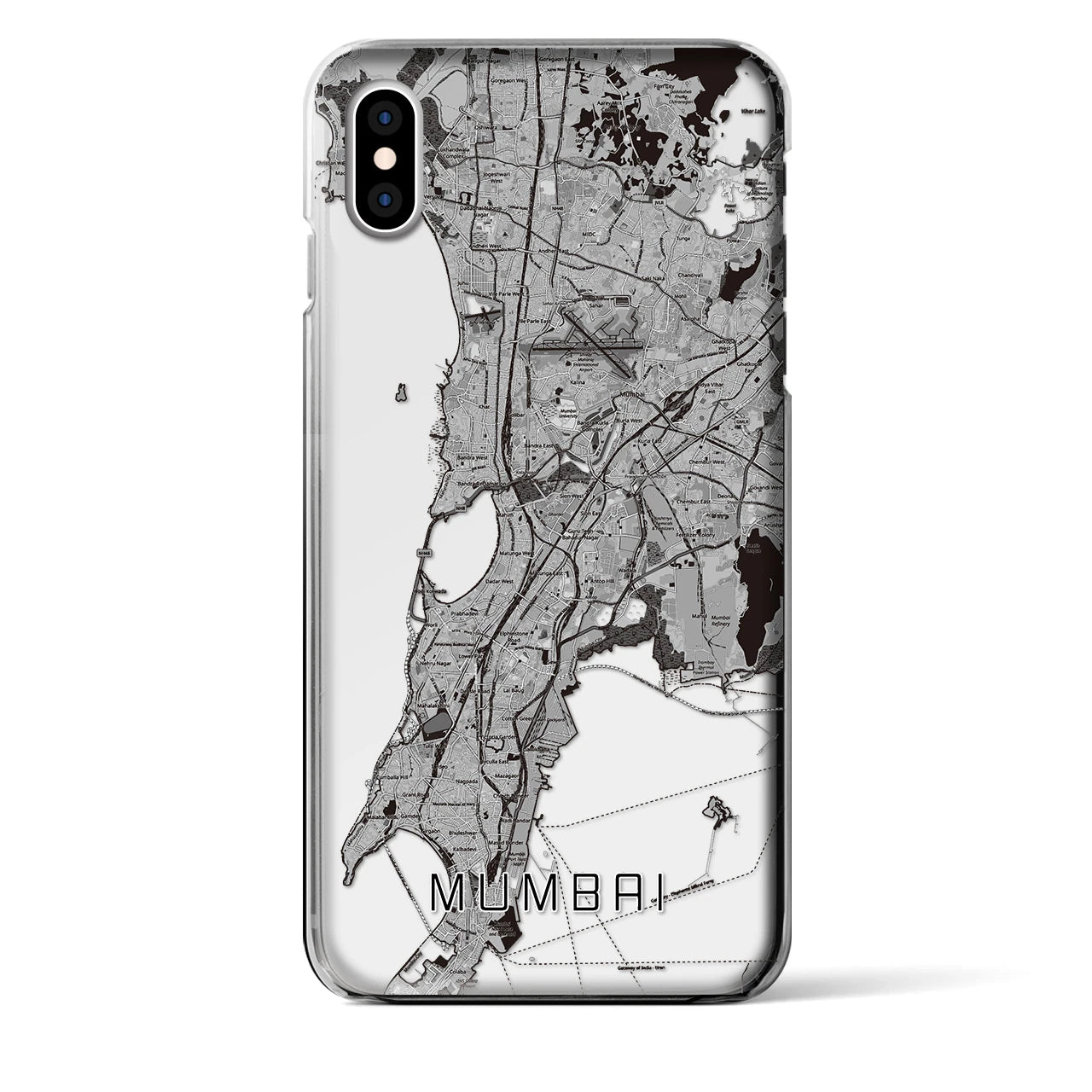 【ムンバイ】地図柄iPhoneケース（クリアタイプ・モノトーン）iPhone XS Max 用
