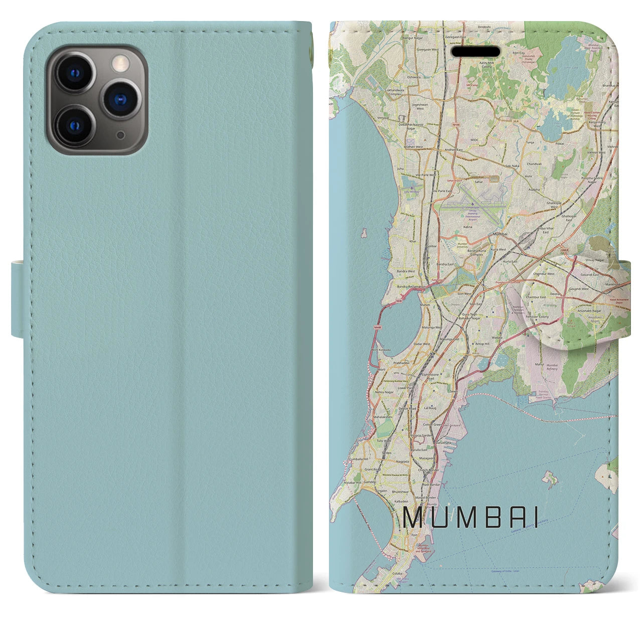 【ムンバイ】地図柄iPhoneケース（手帳両面タイプ・ナチュラル）iPhone 11 Pro Max 用