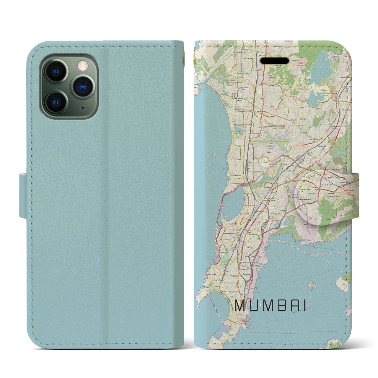 【ムンバイ】地図柄iPhoneケース（手帳両面タイプ・ナチュラル）iPhone 11 Pro 用