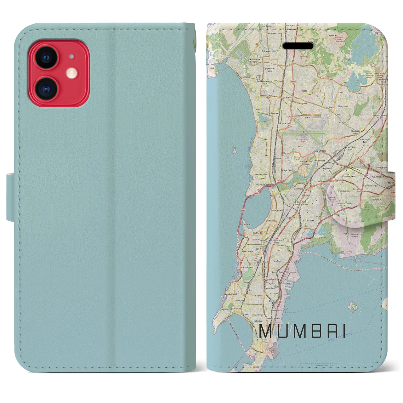 【ムンバイ】地図柄iPhoneケース（手帳両面タイプ・ナチュラル）iPhone 11 用