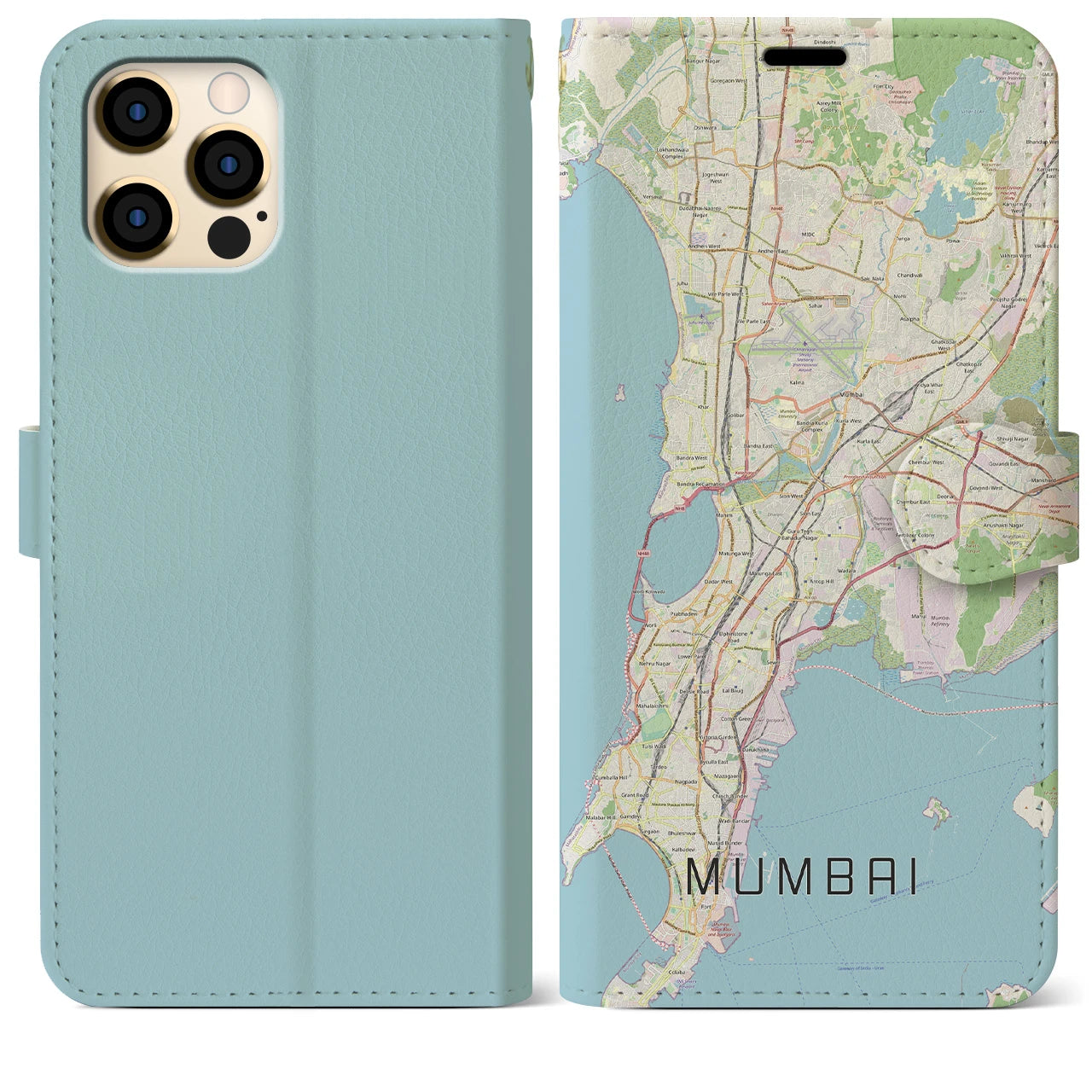 【ムンバイ】地図柄iPhoneケース（手帳両面タイプ・ナチュラル）iPhone 12 Pro Max 用
