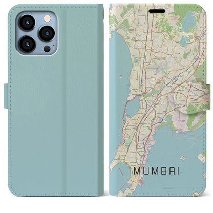 【ムンバイ（インド）】地図柄iPhoneケース（手帳タイプ）ナチュラル・iPhone 13 Pro Max 用