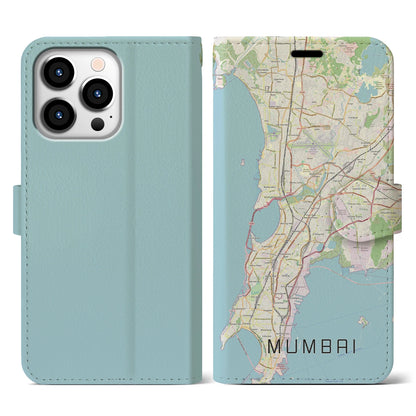 【ムンバイ（インド）】地図柄iPhoneケース（手帳タイプ）ナチュラル・iPhone 13 Pro 用