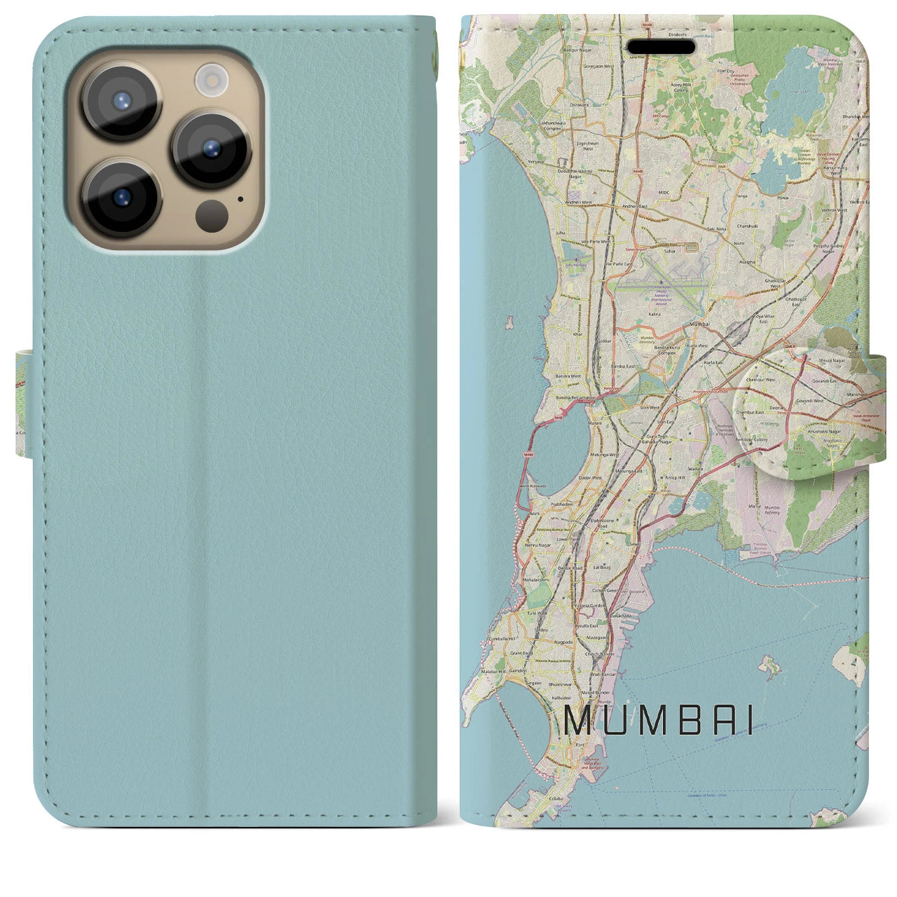 【ムンバイ】地図柄iPhoneケース（手帳両面タイプ・ナチュラル）iPhone 14 Pro Max 用