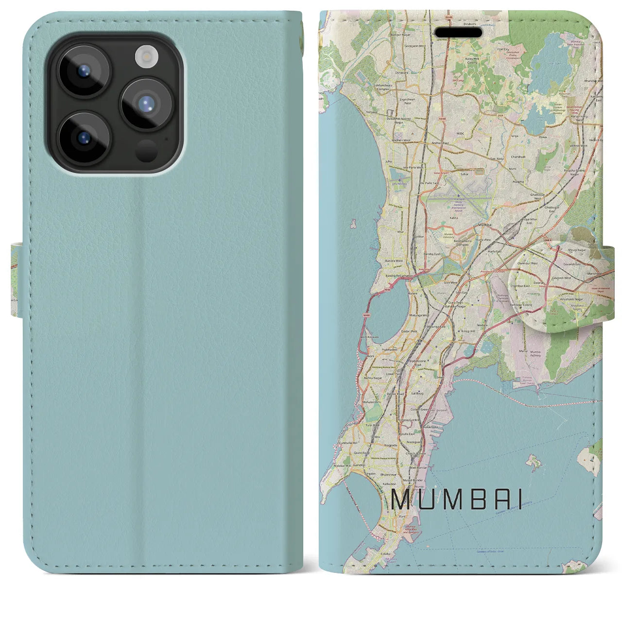 【ムンバイ】地図柄iPhoneケース（手帳両面タイプ・ナチュラル）iPhone 15 Pro Max 用