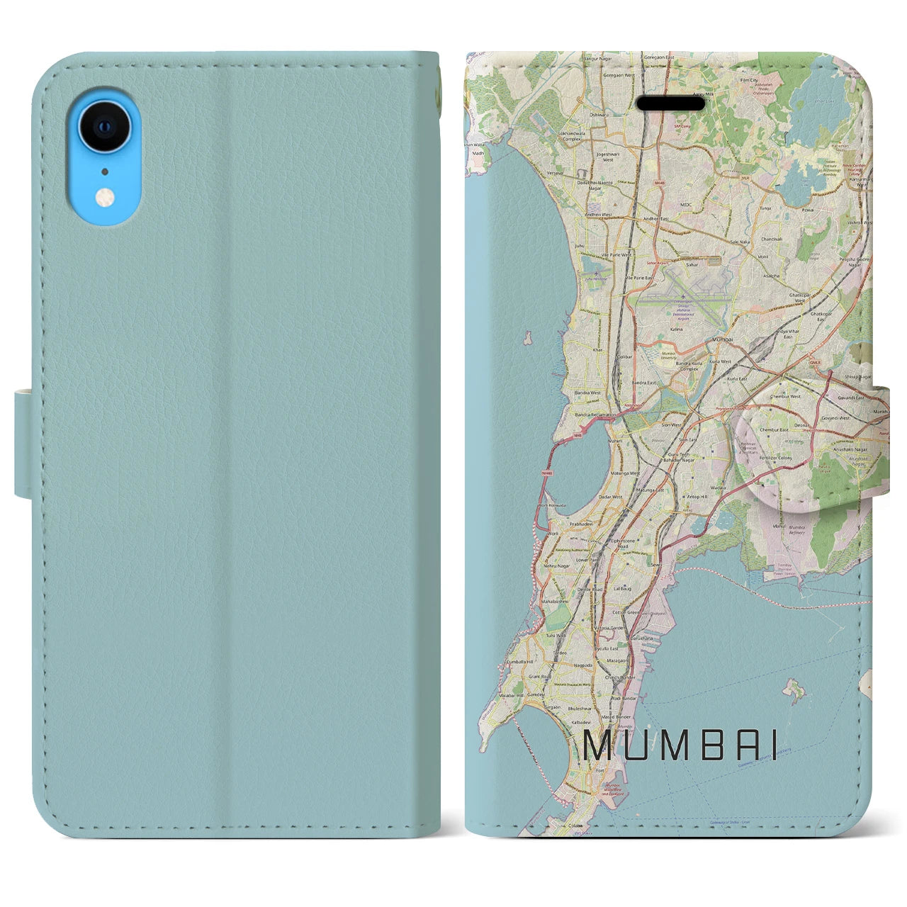 【ムンバイ】地図柄iPhoneケース（手帳両面タイプ・ナチュラル）iPhone XR 用
